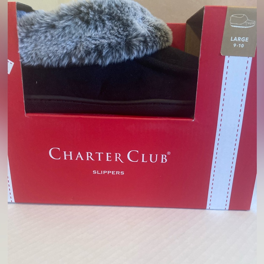 Charter Club Cozy Women's Black Slipper with Gray Faux-Fur Cuff - Picture 6 of 6